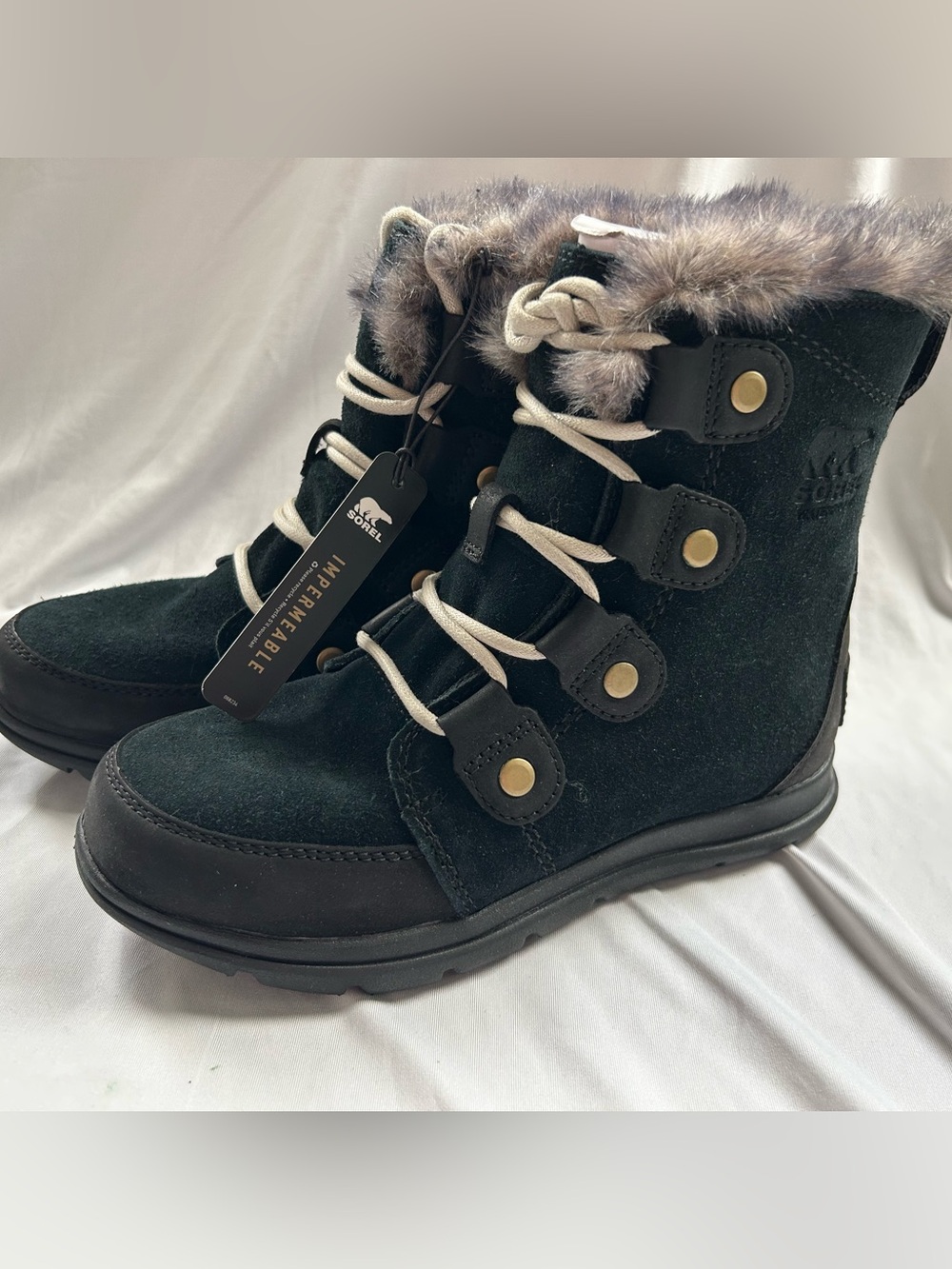 Sorel Black Suede Fur-Trim Lace-Up Winter Boots size 5